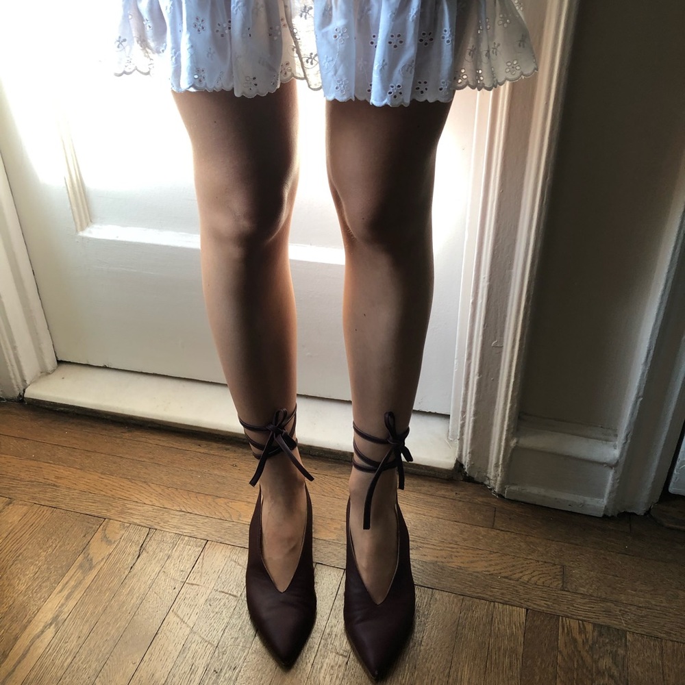 Tibi Slingback Wrap Tie Mules In Maroon